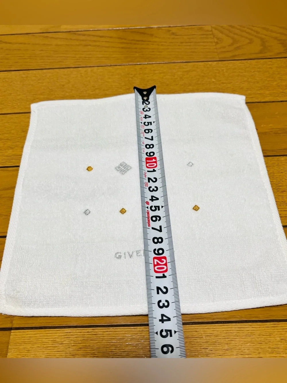 Givenchy Ivory Pocket Hand Towel with Gold & Silver Embroidered size 23cm 9”